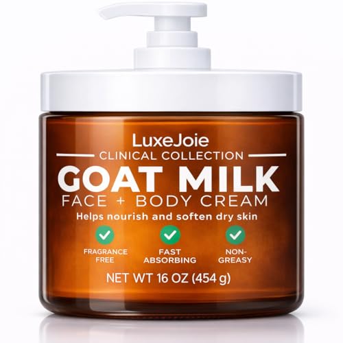 LuxeJoie Goat Milk Face Cream Fragrance Free Moisturizer for Dry & Sensitive Skin Fast Absorbing Non Greasy Hydration Gentle Goat Milk Face & Body Lotion with Shea Butter 16 oz