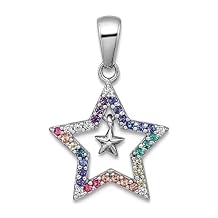 JewelryWeb 14mm Ss Rhodium Platedmulti Color Nano Crystals Star With Mini Star Mini Pendant Necklace Pendant for Women