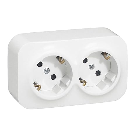 LEGRAND, Surface-Mounted Socket (2-Way), Surface-Mounted Socket, 2-Pin with Protective Contact and Child Protection, Wall Mounting (Cellar, Garage, Workshop), 16 A/250 V, Protection Class IP20, Impact