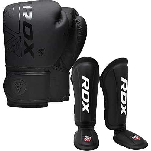 قفازات الملاكمة RDX 12 Oz & شين الحرس الكيك بوكسينغ حجم كبير، قسط مايا إخفاء الجلود الكبار الثقيلة اللكم حقيبة قفازات مع منصات حماية Instep الساق، MMA Muay Thai، السجال BJJ الكاراتيه التايكوندو
