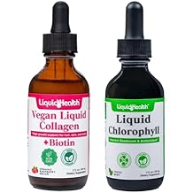 LIQUIDHEALTH Vegan Liquid Collagen Plus Biotin & Liquid Chlorophyll Dropper Bundle - نمو الشعر والأظافر، صحة الجلد، مزيل الروائح الكريهة الداخلي، يوقف رائحة الفم الكريهة، يقلل الشهية - صنع في الولايات المتحدة الأمريكية، نباتي، غير معدّل وراثيًا