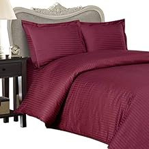 Luxurious BURGUNDY Damask Stripe, FULL Size, 800 Thread Count Ultra Soft Single-Ply 100% Egyptian Cotton, Extra Deep Pocket Four (4) Piece Bed Sheet Set with 2 Pillow Cases 800TC