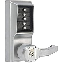 Kaba Simplex L1000 Series زر ضغط ميكانيكي معدني قفل أسطواني مع رافعة ، دخول مدمج ، تجاوز مفتاح وقفل الخصوصية ، مزلاج رمي 19 مم ، لوحة وجه مشطوفة ، 70 مم خلفية ، سمك باب 44 مم ، RC Schlage, الأساسية غير المدرجة ، Satin Chrome Fi