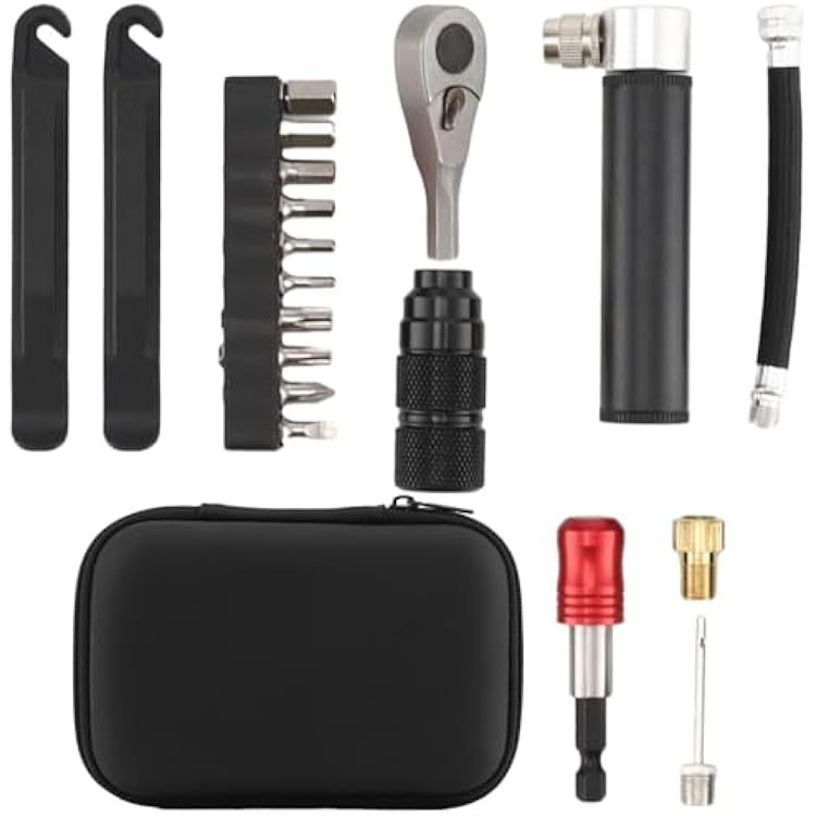 11 Pcs Repair Tool Kit, Mini Pump With Ratchet Wrench, Tire Levers, Bit Set, Portable Tools For Roadside And Home Repair, Compact Case Included