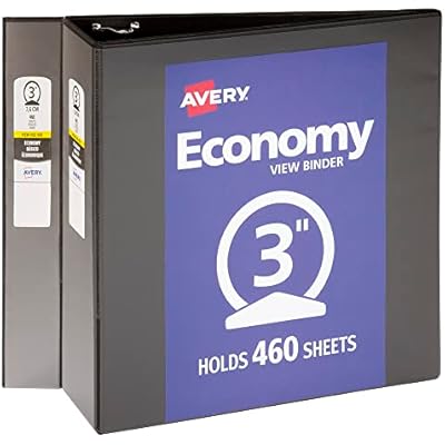 مجلدات Avery Economy View ذات 3 حلقات، حلقات دائرية مقاس 3 بوصات، مجلدان باللون الأسود 46037