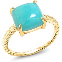 Gem Stone King 18K Yellow Gold Plated Silver Sleeping Beauty Turquoise Ring For Women | 10MM Square Cabochon | Gemstone Birthstone | Available In Size 5, 6, 7, 8, 9