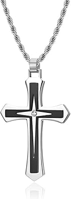 JO WISDOM Cross Necklace 316L الفولاذ المقاوم للصدأ التيتانيوم الصلب الصليب الصليب الصليب الأسود والفضي المجوهرات الدينية للرجال والنساء مع سلسلة اللؤلؤ