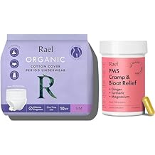 Rael Bundle - Disposable Underwear (Size S-M, 10 Count) & PMS Supplement for Women (28 Capsules)