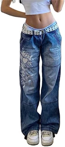 Y2K Baggy Jeans Women Graphic Print Wide Lege Straight Pants Cargo Cargo عالي الخصر سروال E-Girl Streetwear