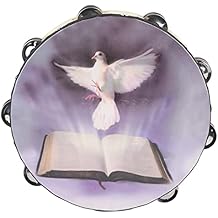 Tambourine, Tambourine for Church Wooden Hand Held Percussion Tambourine Double Row Metal Jingles Half Moon Musical Instruments Tamborines Musical Instrument (25CM)
