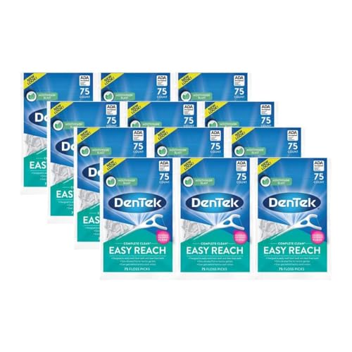 DenTek Complete Clean Easy Reach Floss Picks، No Break & No Shred Floss، 75 Count Pack of 12