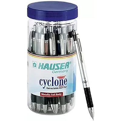 Hauser Cyclone قابل للسحب 0.7mm Ball Pen Jar | جسم رقائق معدنية | قبضة مريحة مع كتابة خالية من اللطخات | قابل لإعادة التعبئة | أزرق حبر ، من 25 قلم