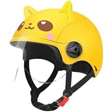 Children Electric Motorcycle Cute Helmet with Visor Retro Boys Girls Open Face Half Helmet for Kids Scooter ATV Street Bike Moped Chopper Cruiser Cartoon Youth Helmet DOT Certified-A||48-55cm