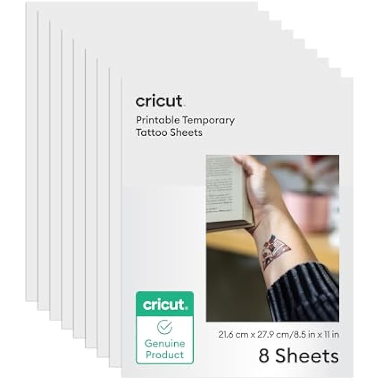Cricut Temporary Tattoo Paper for Inkjet Printers 8 Sheets, 8.5x11, Printable Tattoo Transfer Paper - Works with Joy Xtra, Explore, Maker Machines