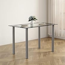 Karl home Modern Tempered Glass Dining Table, Kitchen & Dining Room Glass Tables with 4 Heavy-Duty Metal Legs, 200lbs Capacity, 43" L x 28" W x 29" H