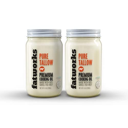 Fatworks Premium 100% Grass Fed, Pasture Raised Beef Tallow, Artisanally Rendered, WHOLE30 Approved, KETO, PALEO, 14 oz. 2pk