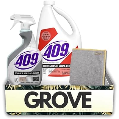 Formula 409 StoneSteel Cleaner 32 oz Spray and Formula 409 Original Scent Multi-Surface Cleaner Liquid 64 oz Bundle with Microfiber Auto Cleaning Cloth Stone and Countertop Care Gift Set 3 Items