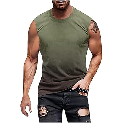 Mens Tank Top Big and Tall Crewneck Sleeveless Tank Shirt Loose Fit Gradient Color Muscle T Shirts Trendy Clothes