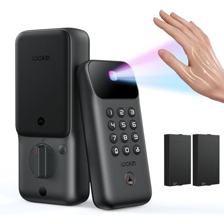 قفل Veno Go Smart Deadbolt مع بطاريتين قابلتين للتبديل للحصول على طاقة ممتدة لمدة 14 شهرًا، والتعرف على وريد راحة اليد، ودرجة ANSI 3، وWiFi، والمادة، و5 طرق فتح، ومقاوم للماء IP53