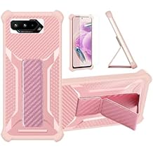 Aroepurt Case for Asus Rog Phone 5S Phone Case Stand Cover [with Tempered Glass Screen Protector] Hybrid Case [Folding Support Magnetic] [Frosted Anti-Fingerprint] Pink