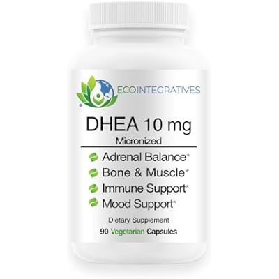 DHEA 10 ملغ مكمل ميكرون DHEA للتوازن الهرموني وصحة الغدة الكظرية وصحة العظام والعضلات للرجال والنساء غير معدل وراثيًا، خالي من الغلوتين، خالي من الصويا 90 كبسولة نباتية