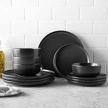 12-Piece Stoneware Dinnerware Set Matte Black (Black)