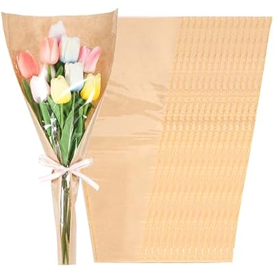 100Pcs Flower Bags for Bouquets Kraft Paper Flower Bouquet Bags for Floral Wrapping Flower Sleeves for Bouquets Florist Supplies Wrapping Paper for Birthday Wedding Valentines Day, 17.7x9.4x3.5 Inch