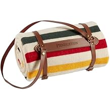 Pendleton National Park Throw with Leather Carrier 54 × 72 بوصة - رمي الصوف الممتاز، خطوط مميزة، بطانية متينة للمغامرات المنزلية والخارجية - نهر جليدي