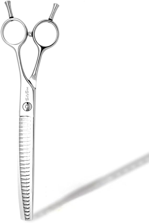 7.5 Inch Curved Chunker Scissors for Dog Grooming, 33 Teeth 25 Degree Downward Chunker Pet Shears, Japan VG10 Steel Sharp Professional Grooming Scissors for Dogs Cats, 75% Thinning Rate