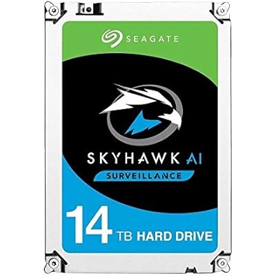محرك الأقراص الصلبة الداخلي Seagate Skyhawk AI بسعة 14 تيرابايت مع ذاكرة تخزين مؤقتة SATA مقاس 3.5 بوصة وسعة 6 جيجابايت وذاكرة تخزين مؤقتة 256 ميجابايت مع إدارة صحة محرك الأقراص وخدمة الإنقاذ لمدة 3 سنوات ST14000VE0008