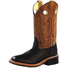 Old West Boys' Western Boot Broad Square Toe Black 5 D(M) US