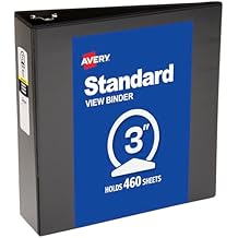 Avery Standard View 3 Ring Binder, 3" Round Rings, 460-Sheet Capacity, 3.5 Inch Wide Spine, 1 Black Binder, Ideal for Lightweight Organization and Occasional Referencing (05891)