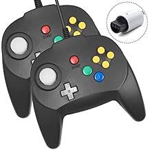 KIWITATA 2 Pack Mini N64 Controller، لوحة ألعاب عصا التحكم Retro Wired Bit Remote Upgraded لوحدة تحكم الفيديو N64 - أسود