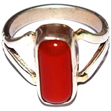 Ramneek Jewels 3.25-3.50 Carat Italian Red Coral Moonga Munga Gemstone Silver Ring for Men & Women