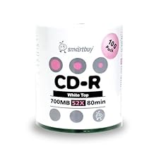 Smartbuy 700mb / 80min 52x CD-R White Top Blank Video Recordable Media Disc (300-Disc)