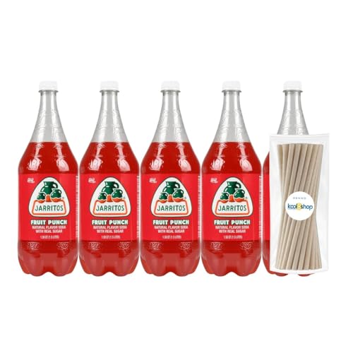 مشروب الصودا المكسيكي الناعم Jarritos Fruit Punch بسعة 1.5 لتر، عبوات بلاستيكية سعة 5 قطع، 15 قشة قصب سكر يمكن التخلص منها من KOOL8SHOP، عروض لا حصر لها