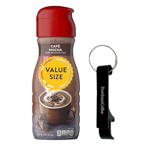 Premium Liquid Coffee Creamer 16 fl oz Bottle of Creamy Smooth Non-Dairy Coffee Creamer with Dumbass Coffee Bottle Opener Keychain Cafe Mocha Keychain
