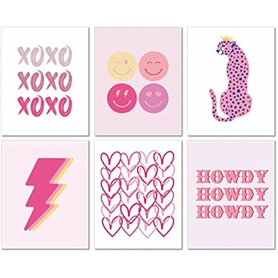 MINI ZOZI Preppy Room Decor Pink Posters 8X10 UNFRAMED Aesthety Trendy Stuff for Girls Dorms Room Wall Decoration Baddie Hot Paintings for Teens Cute Smiley Face xoxo Cheetah Howdy Bolt Pop Things