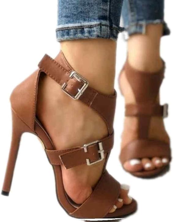 ZBYY Women's Ankle Straps Open Toe Stiletto High Heels Sandals Ankle Strap Wedding Dress High Pump Heeled Sandals