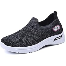 Womens Orthopedic Knitted Sneakers Comfortable Breathable Mesh Slip On Walking Shoes Lightweight Non-Slip Work Shoes with Arch Support