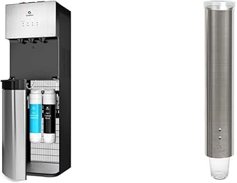 Avalon A5 Self Cleaning Bottleless Water Cooler Dispenser, UL/NSF, Stainless Steel, full size and Avalon Stainless Steel Adjustable Pull Type Cup Dispenser