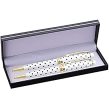 Express Pencils Polka Dot Ballpoint Pens Gift Set - 2 Pack of Luxury Metal Pens w/gift box | Perfect for Her (White)