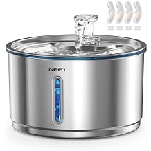 NPET Stainless Steel Cat Water Fountain, 1Gallon/135oz Automatic Pet Drinking Fountain Dog Water Dispenser with 4 Replacement Filters for Cats Indoor