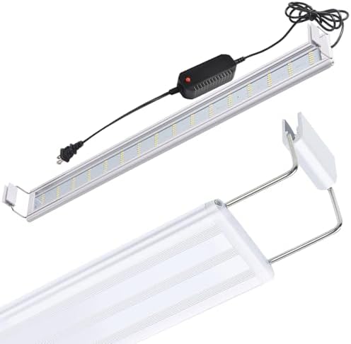 إضاءة LED لحوض السمك، إضاءة كاملة الطيف لحوض السمك، تصميم فائق النحافة 1 سم، مصابيح LED زرقاء وبيضاء مكونة من 6 صفوف، بدون وميض، تبريد عالي الكفاءة لحوض السمك مقاس 7.09-10.09 بوصة 7.09 بوصة