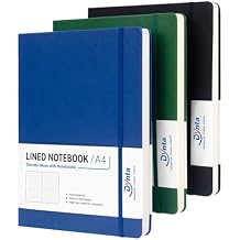 Dynta A4 Lined Journal Notebooks 3 Pack 8.5" x 11" Leather Hardcover Journals 200 Pages/100 Sheets Large Notebooks for Work, Journaling, Note Taking (Black, Green, Blue)