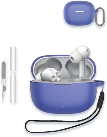 Case for realme Buds T200 Lite Bluetooth in Ear Earbuds, WUNIAK Soft Silicone Protective Portable Scratch Shock Resistant Shell with Cleaner Kit & Carabiner & Lanyard,Blue