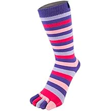 TOETOE - Essential High-Crew Stripy Cotton Toe Socks (Purple, 4.5-11.5)