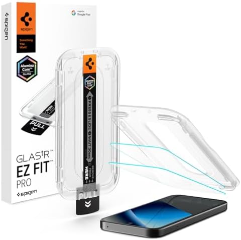 Spigen AluminaCore Tempered Glass Screen Protector [Glas.tR EZ FIT Pro] designed for Pixel 10a [2 Pack] 10H Hardness, Aluminum-Enhanced Durability