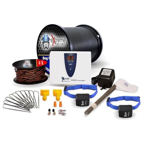 Electric Dog Fence Stubborn Dog - 2-Dogs 500 of Pro Grade Heavy Duty Boundary Wire for 13 Acre Pet Fence and 8 Correction Levels to Accommodate Larger, More Stubborn Dogs