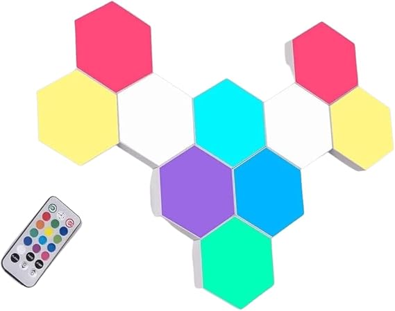 لوحات إضاءة سداسية - أضواء لمس LED سداسية RGB ذكية - أضواء حائط مع جهاز تحكم عن بعد - بلاط إضاءة لغرفة المعيشة ، غرفة نوم ، غرفة ألعاب ، أطفال ، بالغين ( 6 Pack )